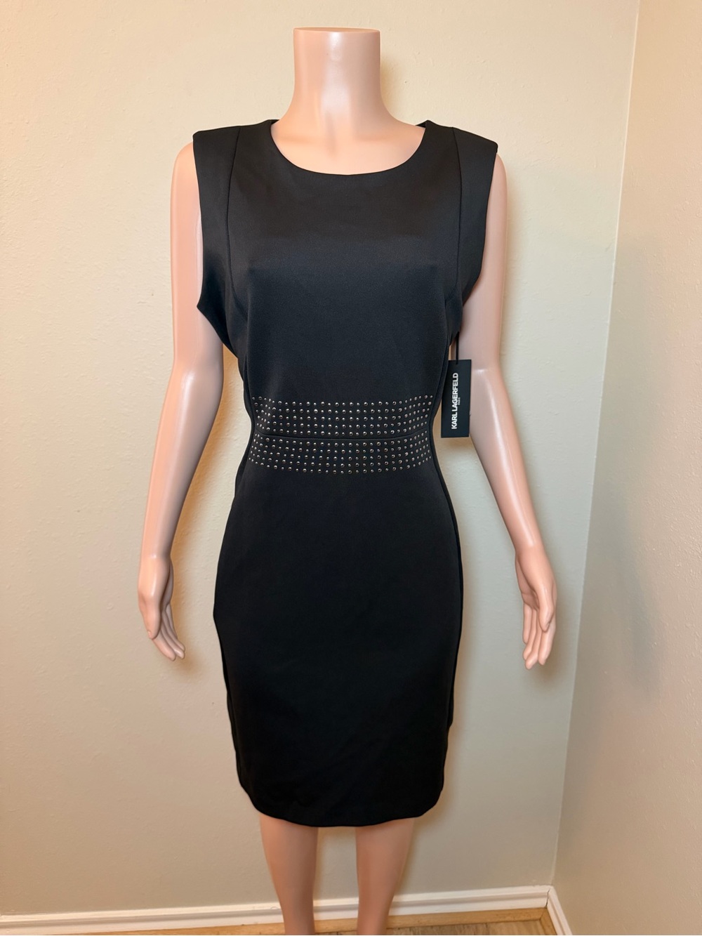Karl Lagerfeld Black Studded Waist Midi Dress